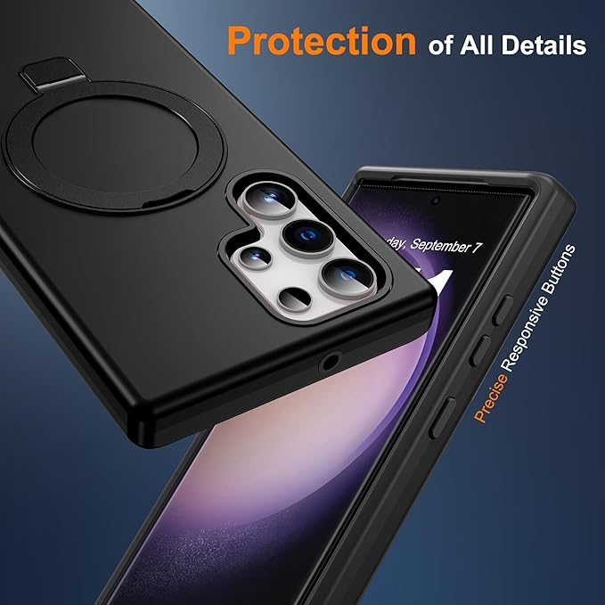 Designed for Samsung Galaxy S23 Ultra Case with Magnetic Ring Stand [Compatible with Mag-Safe][Military Grade Drop Protection][Build in Kickstand] Shockproof S23 Ultra Phone Case 6.8",Black