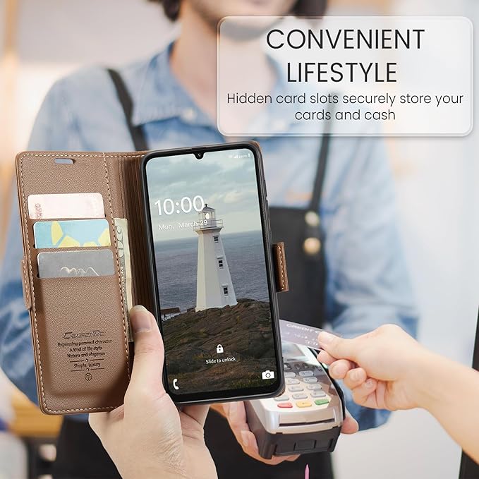 for Samsung Galaxy A16 5G/4G Case, Premium PU Leather Wallet Case Flip Cover with [RFID Blocking][Card Holder][Stand Function] Shockproof Protective for Samsung Galaxy A16, Brown