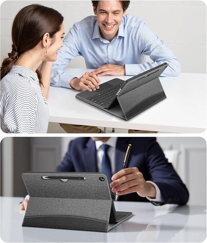 Fintie Protective Case for Microsoft Surface Pro 12 Inch (2025), Multi-Angle Viewing Portfolio Business TPU Back Cover with Pocket & Stylus Holder, Compatible with Type Cover Keyboard (Gray)