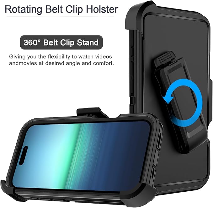 for iPhone 16 Case [Compatible with MagSafe] Shockproof 3-Layer Full Body Protection [Without Screen Protector] Rugged Heavy Duty Cover Case for Apple iPhone 16 6.1",Black/Black