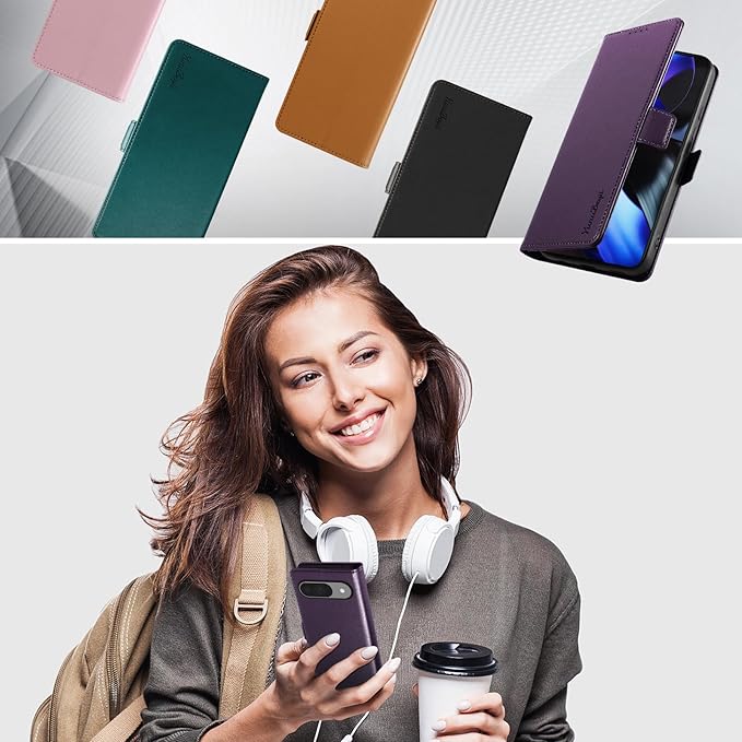 Wallet Flip Case for Google Pixel 9/9 Pro - [RFID Blocking] Luxury PU Leather Card Holder Magnetic Phone Cover with Kickstand,Shockproof Protective Case,Purple