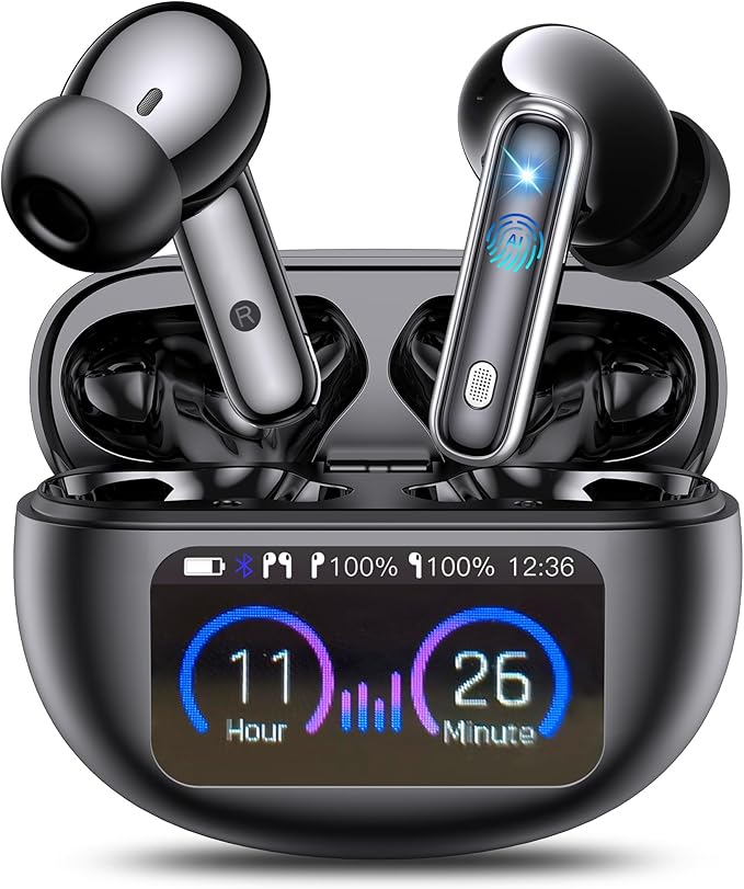EUQQ AI Language Translation Earbuds, Bluetooth 5.4 Headphones Translator for 144 Languages & Accents, Wireless 36 Hours Wireless Headphones with 4 ANC Mic, IP7 Waterproof Earphones,Black