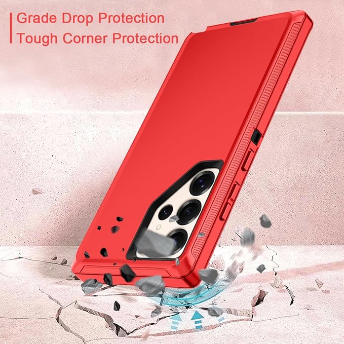 for Samsung Galaxy S25 Ultra Case Heavy Duty Protective Shockproof Dropproof 3-Layer Full Body Protection [Without Screen Protector] Tough Rugged Case for Galaxy S25 Ultra,Red/Black