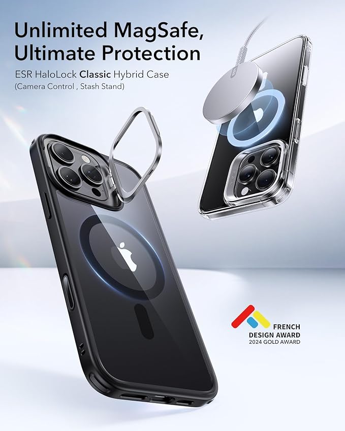 ESR for iPhone 16 Pro Max Case, Compatible with MagSafe, Military-Grade Protective Case for iPhone 16 Pro Max,Built-in Stash Stand , Scratch-Resistant Back Cover, Classic Series, Clear Black