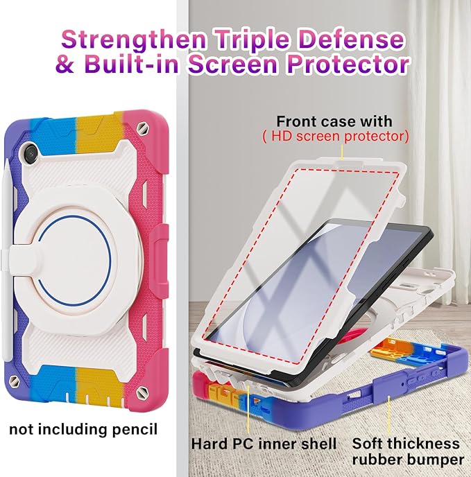 ROISKIN Case for Samsung Tab A9 (8.7 Inch) with HD Screen Protector & Shoulder Strap,Kids Friendly Case for Galaxy Tablet A9 SM-X110/X115/X117 with 360 Kickstand,Heavy Duty Drop Protection
