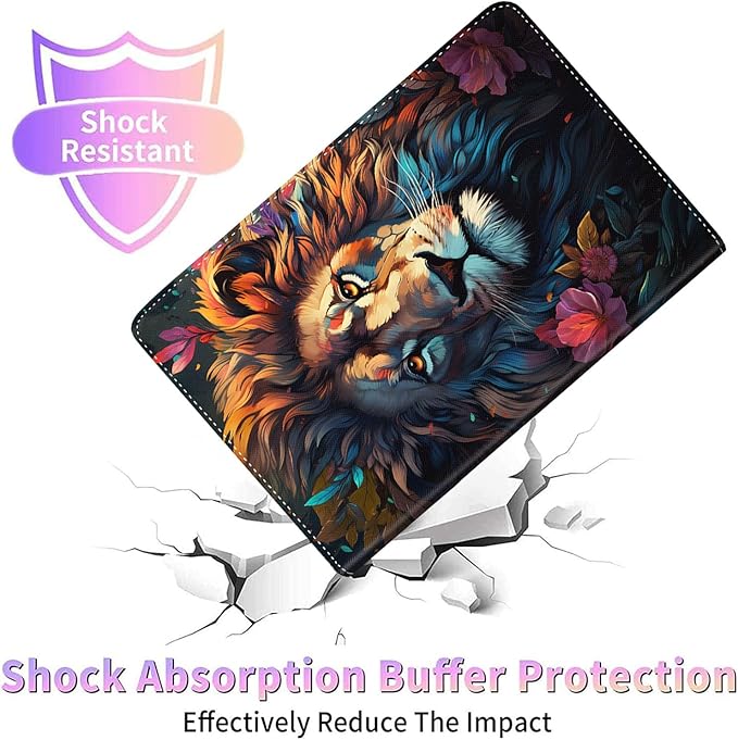 Case for Galaxy Tab A9 Plus ， Auto Sleep/Wake Multi-Angle Viewing Slim Folio Stand Cover for Samsung Galaxy Tab A9+/A9 Plus 11 Inch 2023 (SM-X210/X216/X218), Color Lion with Flowers
