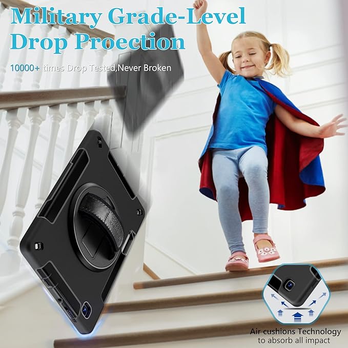 Case for Galaxy Tab S6 Lite 10.4 Inch 2024/2022/2020 : Military Grade TPU Shockproof Cover with Screen Protector - Stand - Shoulder Strap - Handle - S-Pen Holder for Samsung Tablet S6 Lite - Black