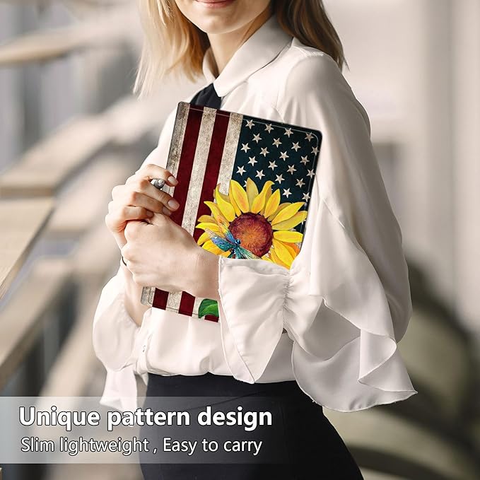 Slim Case for Samsung Galaxy Tab S10 FE / S9 FE 5G 10.9" & Tab S9 11", PU Leather Protective Cover, Multi-Angle Stand, Auto Sleep/Wake, Flag Sunflower