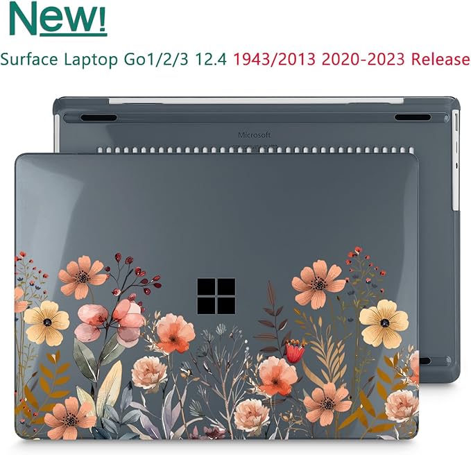 Tuiklol Case for 12.4 Inch Microsoft Surface Laptop Go 3/2 / 1 2023-2020 Releases, Plastic Hard Shell Case with Screen Protector and Keyborad Cover +Dust Plugs Model 2013/1943,Abstract Flower
