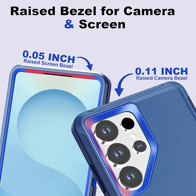 Designed for Samsung Galaxy S25 Ultra Case [with Privacy Screen Protector] 3-Layer Full Body Protection Rugged Shockproof Heavy Duty Phone Case Cover, Navy Blue