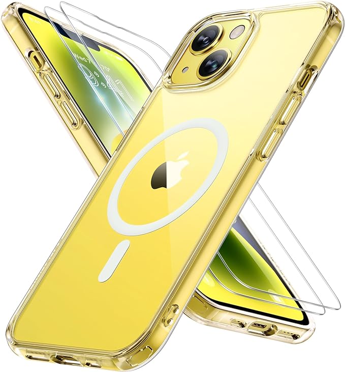 Miracase Magnetic for iPhone 14 Case 6.1 inch (Compatible with MagSafe)（with 2X Screen Protectors） Military-Grade Protection, Anti-Fingerprint Translucent Matte Phone Case Cover, Clear