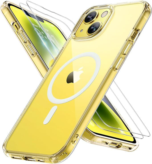 Miracase Magnetic for iPhone 14 Case 6.1 inch (Compatible with MagSafe)（with 2X Screen Protectors） Military-Grade Protection, Anti-Fingerprint Translucent Matte Phone Case Cover, Clear
