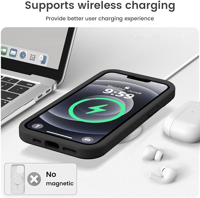 Vooii Compatible with iPhone 12 Case/iPhone 12 Pro Case, Liquid Silicone Upgrade [Soft Anti-Scratch Microfiber Lining] [Shockproof Drop Protection] Phone Case 6.1 inch - Black