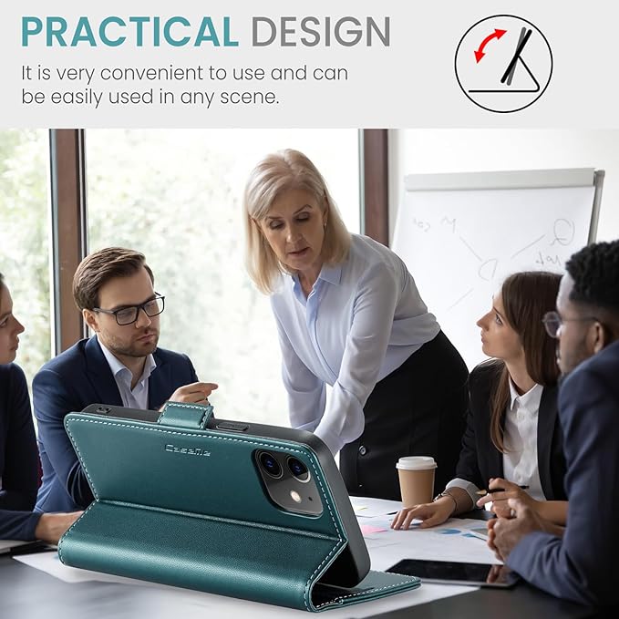 for iPhone 12/12 Pro Case, Premium PU Leather Wallet Case Flip Cover with [RFID Blocking][Card Holder][Stand Function] Shockproof Protective for iPhone 12 Pro/12, Blue-Green