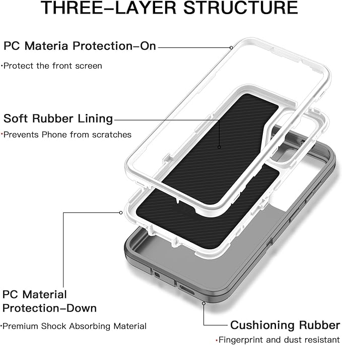 for Samsung Galaxy S25 Plus Case Heavy Duty Protective Shockproof Dropproof 3-Layer Full Body Protection [Without Screen Protector] Tough Rugged Case for Galaxy S25 Plus,Grey/White