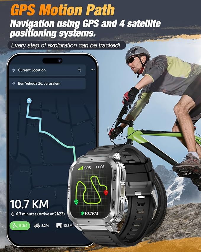 Military Smart Watches for Men - 1.83" GPS Smartwatch with Flashlight, Heart Rate, Sp02, Sleep Monitor, Bluetooth Call, Fitness Tracker for Android Phones & iPhone,Outdoor Sports Watches,Silver