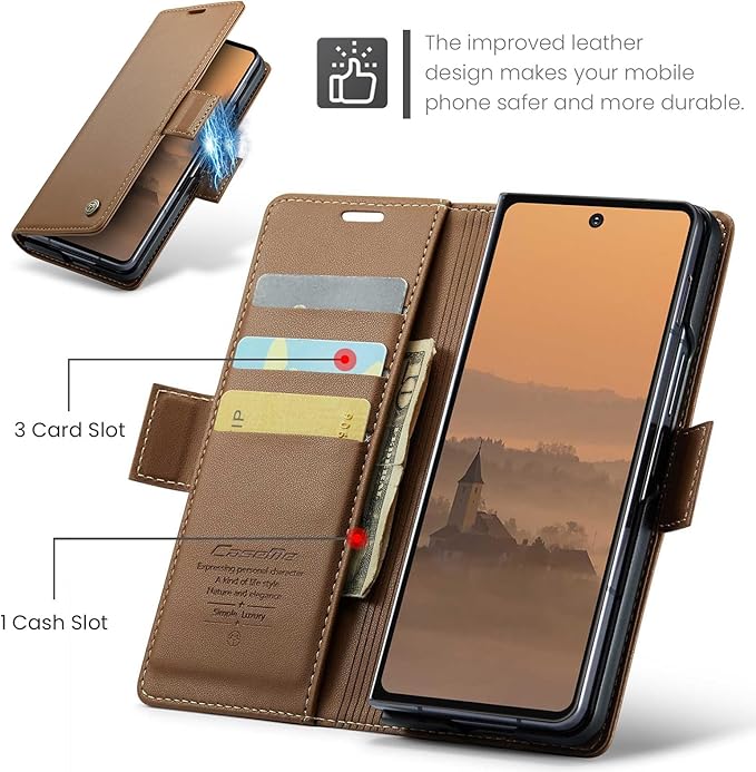 for Samsung Galaxy Z Fold 7 Case, Premium PU Leather Wallet Case Flip Cover with [RFID Blocking][Card Holder][Stand Function] Shockproof Protective for Samsung Galaxy Z Fold 7, Brown