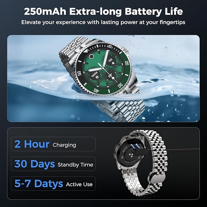 AI Smart Watch for Men Women -1.19" Luxury Smartwatch with Bluetooth Call, 24/7 Heart Rate, 100+ Exercise Modes, Fitness Sleep Monitor for iPhone Android, 2025, Silver Green