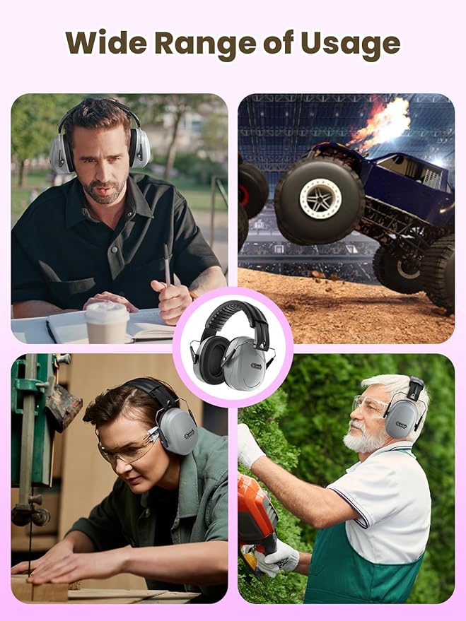 Dr.meter Hearing Protection Earmuffs, 31dB Noise Reduction Safety Ear Muffs with Adjustable Headband for Adults Kids Autism Sensory, Ear Muff for Yard Work, Mowing or Hunting -Grey