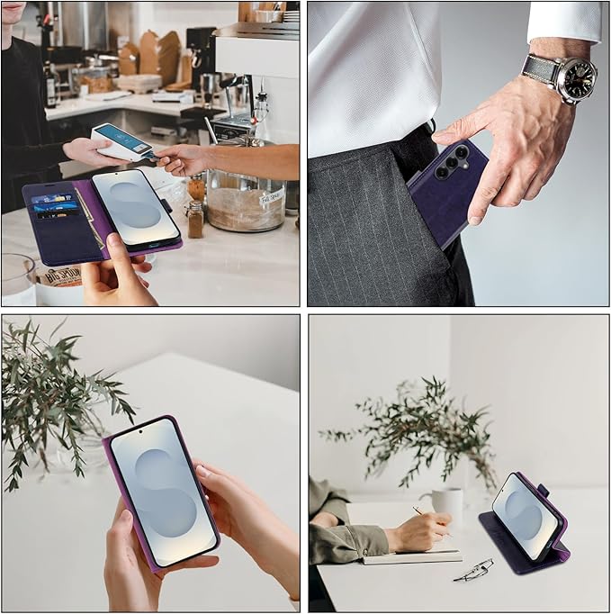 MONASAY Wallet Case Fit for Samsung Galaxy S25+ Plus 5G, [Lens & Glass Screen Protector Included] [RFID Blocking] Flip Folio Leather Cell Phone Cover with Credit Card Holder, 6.7 inch, Purple