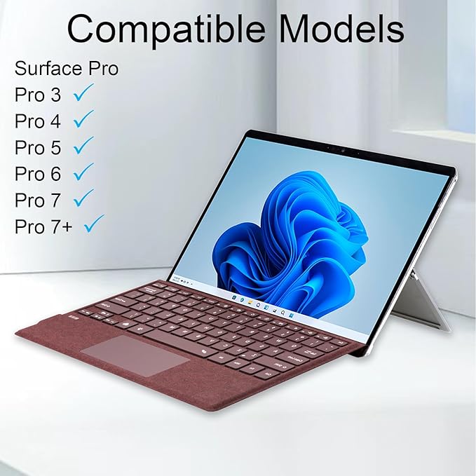 Type Cover for Microsoft Surface Pro 7+ / Pro 7 / Pro 6 / Pro 5 / Pro 4 / Pro 3, 12.3 inch, Ultra-Slim Wireless Tablet Keyboard with Multi Touchpad Bluetooch (Burgundy)