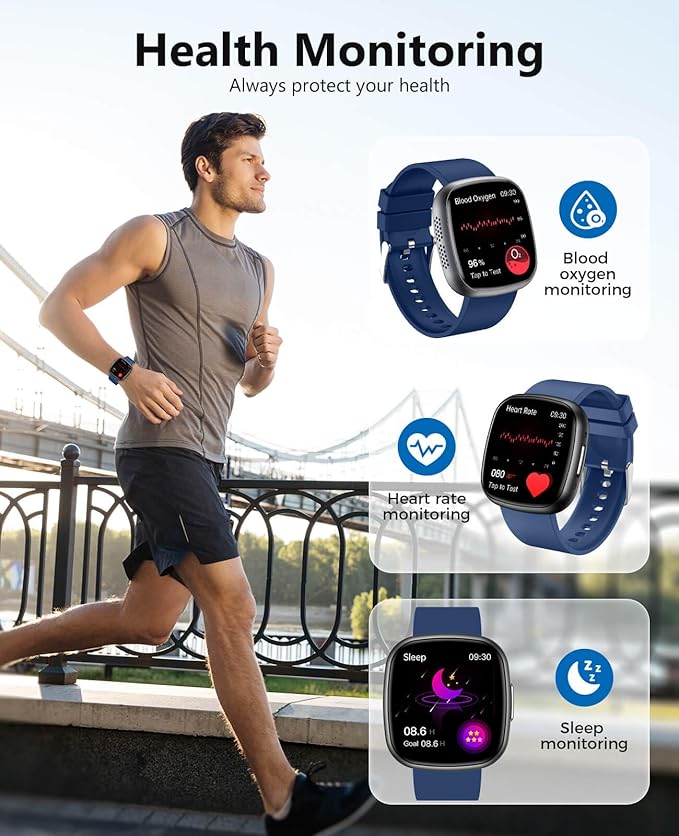 Smart Watch for Men with Bluetooth Call, 1.72" Super Retina HD Display with Sleep, 24/7 Heart Rate HRV Spo2 Monitor, Waterproof Square Fitness Tracker, 135 Sport Modes, Smartwatch for Android iPhone