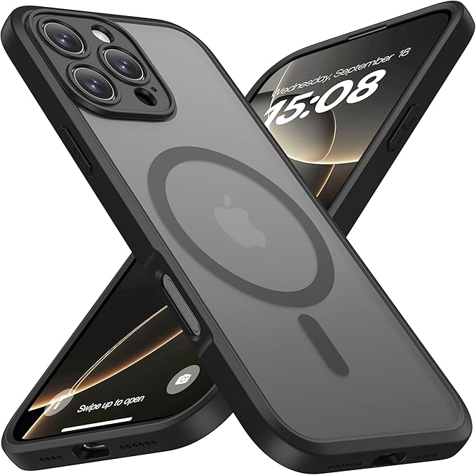 ImpactStrong Magnetic Guard Designed for iPhone 16 Pro Max Case [Camera Protection] [Military Grade Drop Tested] [Compatible with MagSafe] Slim Translucent Matte Phone Case (6.7") - Black