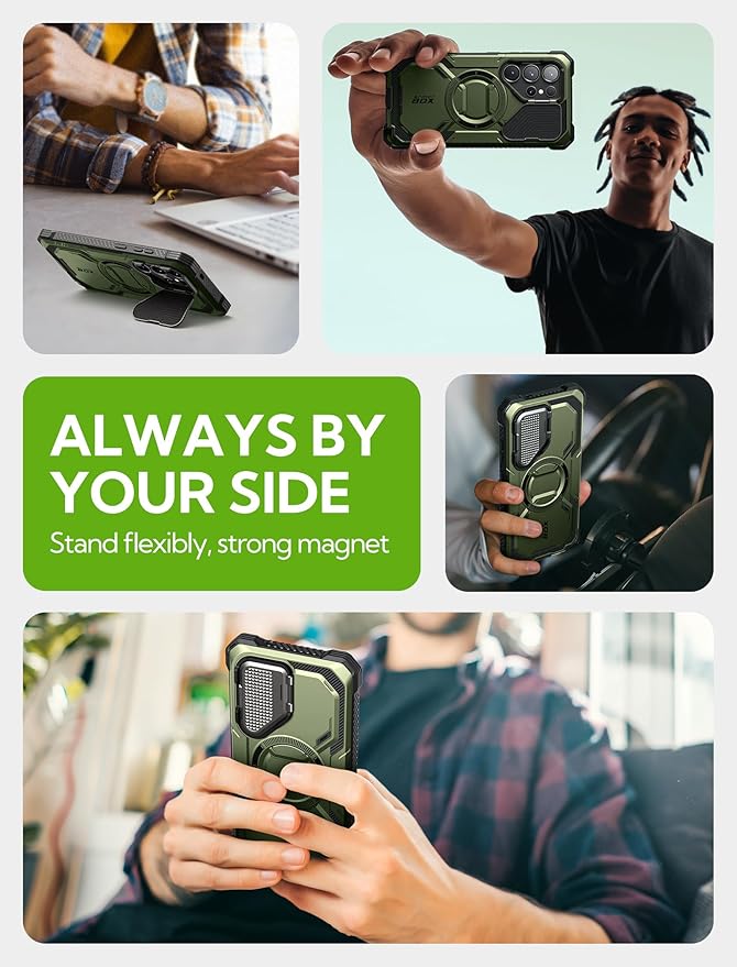 i-Blason Armorbox for Samsung Galaxy S25 Ultra Case MagSafe with Camera Cover Stand [Military Protection] Full-Body Heavy Duty Magnetic Phone Case with Screen Protector for S25 Ultra 6.9 inch, Green