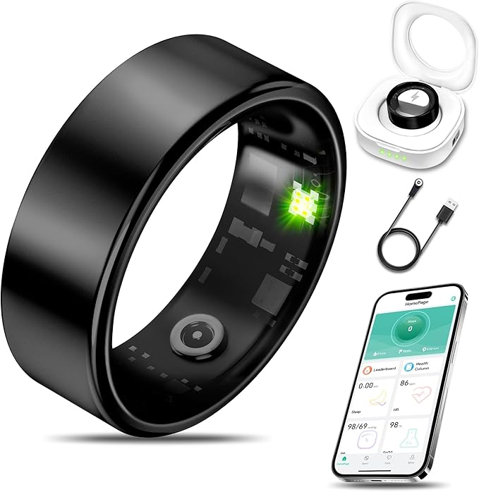 Smart Health Ring for Women Men Fitness Tracker with Heart Rate, Blood Oxygen, Blood Pressure, Sleep Monitoring, Step Counting, IP68 Waterproof for iOS and Android, No APP Fee, Black 10