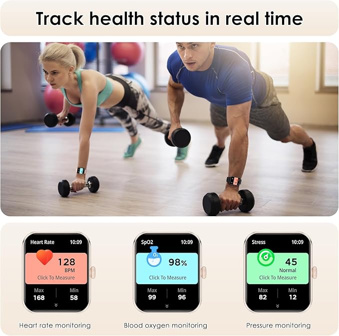 IOWODO Smart Watch(Answer/Make Call), 1.85" Smart Watches for Women, 100+ Sport Modes, Pedometer, IP68 Waterproof Fitness Tracker, Heart Rate/Sleep Monitor, Smart Watches for Android & iOS (2 Straps)