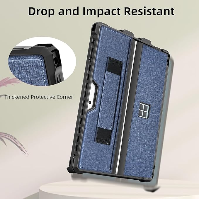 Case for 12.3" Microsoft Surface Pro 7+/7/6/5/4/Pro LTE Protective Rugged Cover Case, with Stylus Pen Holder and Hand Strap, Compatible with Type Cover Keyboard,Navy Blue