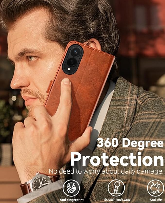 OCASE Compatible with Galaxy S25 Edge Wallet Case, PU Leather Flip Folio Case with Card Holders RFID Blocking Kickstand [Shockproof TPU Inner Shell] Protective Phone Cover 2025, Brown