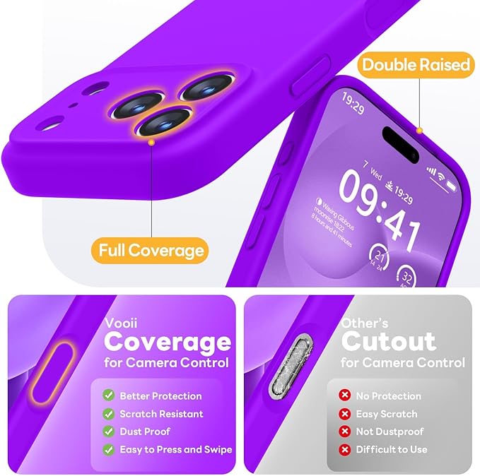 Vooii Magnetic Compatible with iPhone 17 Pro Max Case (Compatible with Magsafe) (Upgraded Camera Protection) Liquid Silicone Shockproof Full Body Protective Phone Cover for Women Men, Neon Purple