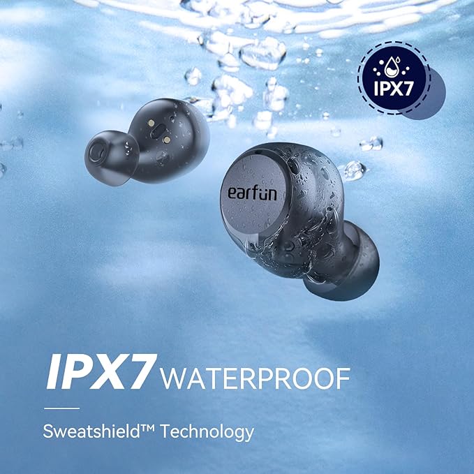 EarFun Free 1S Wireless Earbuds, Bluetooth Earbuds with Deep Bass, 4 Mics for Clear Call, Customizable EQ App, IPX7 Waterproof in-Ear Headphones, 30H Playtime, Wireless Charging
