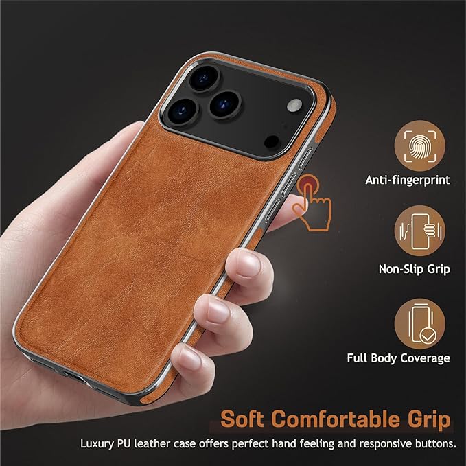 LOHASIC for iPhone 17 Pro Max Case, Compatible with MagSafe, Classic Leather & Luxury Metal Bumper Trim, Magnetic Protective Phone Cases Cover for iPhone 17 Pro Max 6.9" 2025 - Sand Dune