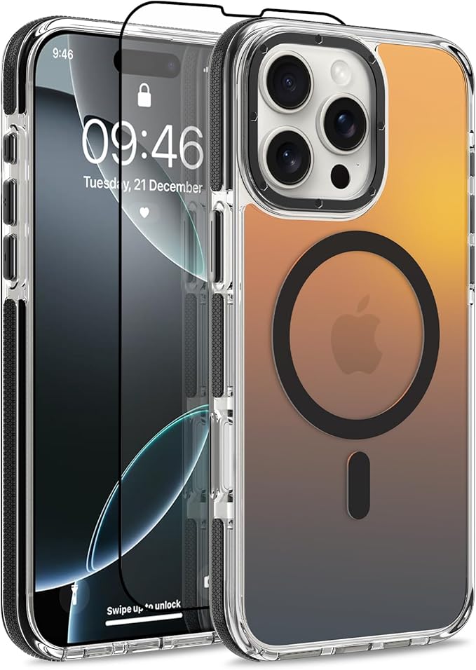 MOWIME Magnetic Case for iPhone 16 Pro Max [Compatible with Magsafe] [Cute Fashion Fluorescent Design] [1 Screen Protector] Slim Translucent Matte Case for iPhone 16 Pro Max 6.9" 2024, Black