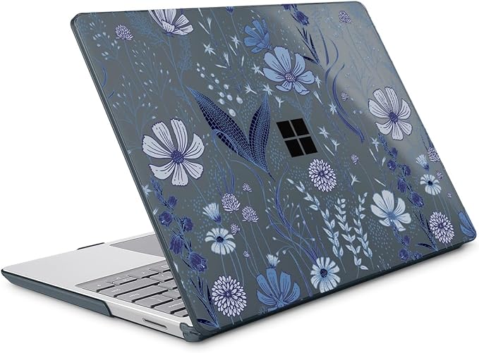 Tuiklol Case for 12.4 Inch Microsoft Surface Laptop Go 3/2 / 1 2023-2020 Releases, Plastic Hard Shell Case with Screen Protector and Keyborad Cover +Dust Plugs Model 2013/1943,Blue Line Floral