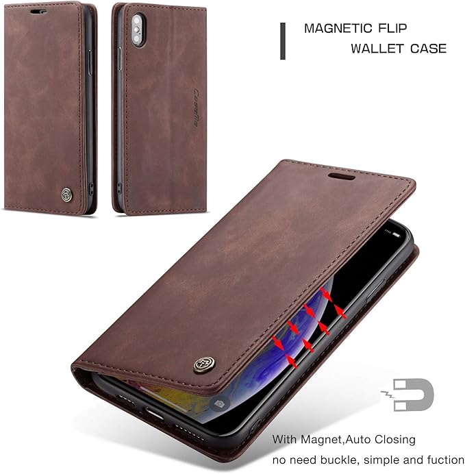 for iPhone Xs Max 6.5-Inch Case, Flip Wallet Leather Case with Card Holder Magnetic Closure Shockproof Kickstand Protective Phone Cases Cover for iPhone Xs Max, Coffee