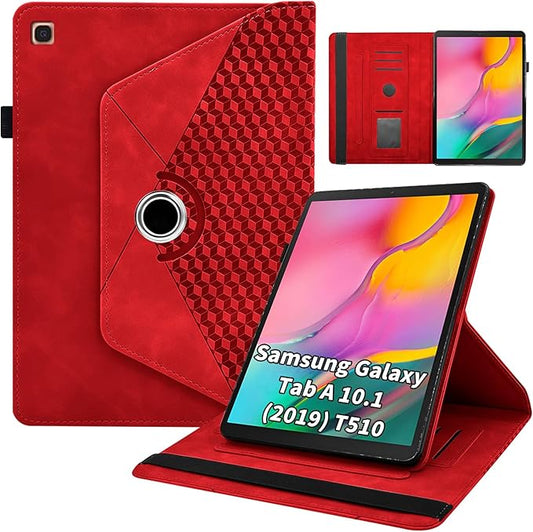 Rotating Case for Samsung Galaxy Tab A 10.1 2019 Model SM-T510/T515,360° Rotating Multi-Angle Viewing Stand Cover PU Leather Business Folio Protective Cases, Red