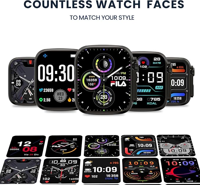 Fila Smart Watch with Bluetooth Calls, 1.83" Screen Fitness Tracker for Men Women, IP67 Waterproof, 120+ Workout Modes, 24/7 Heart Rate/Sleep Tracking, iOS Android Compatible - SW70 (Black)