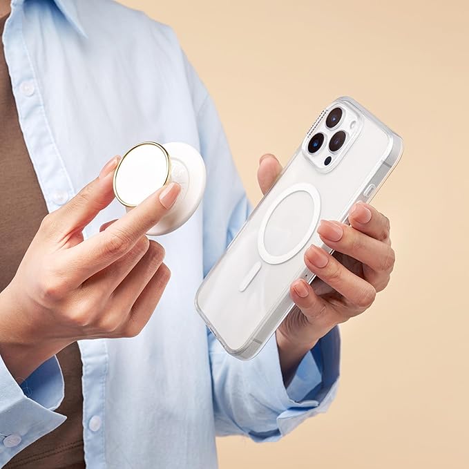 PopSockets Phone Grip for MagSafe with Kickstand, Magnetic Stand, Swappable Top, Secure Hold for iPhone MagSafe Cases, Phone & Tablet Grip, Cute PopSockets - Enamel Coconut Crème