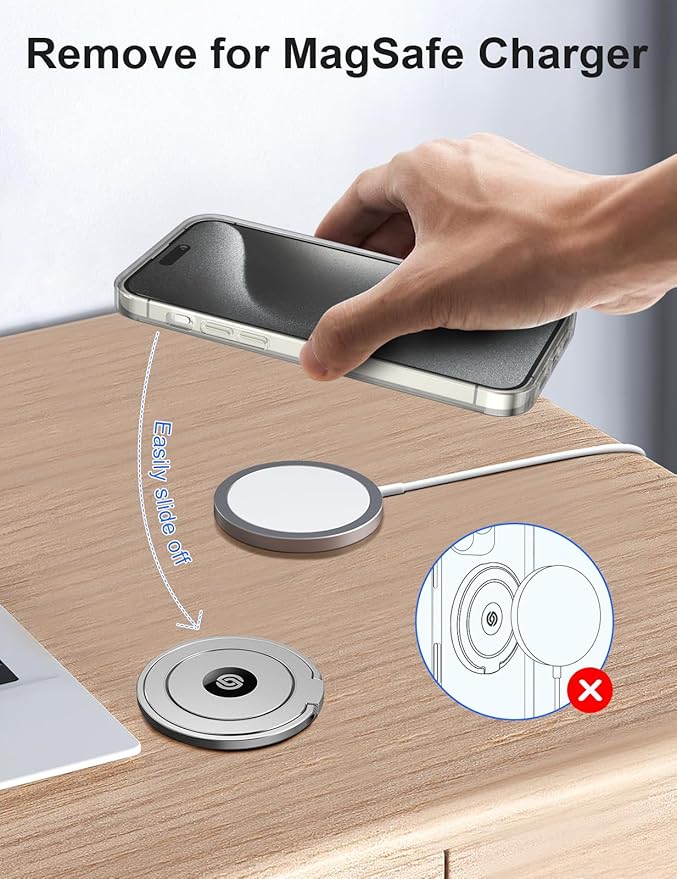 EWA MagOne Ultra (Plate Edition) Phone Grip Stand with Leather Finger Strap, Removable Magnetic Ring Holder Kickstand Loop, Double-Sided Magnetic Accessories for Phone-Silver