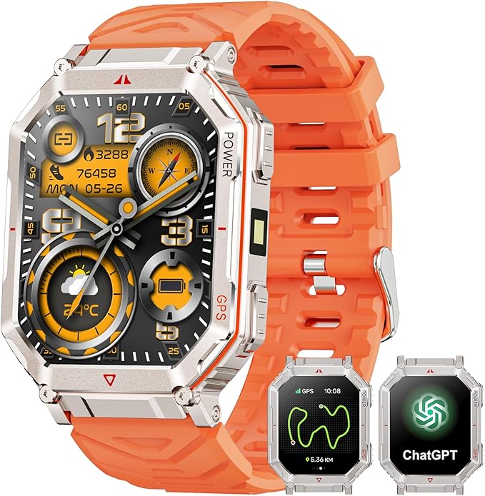 Military Smart Watch for Men with GPS/Compass，GPT Voice Assistant，Smartwatch with LED Flashlight，2.01"HD Display Bluetooth Call，Fitness Tracke with Multiple sports Modes，Compatible with Android & iOS