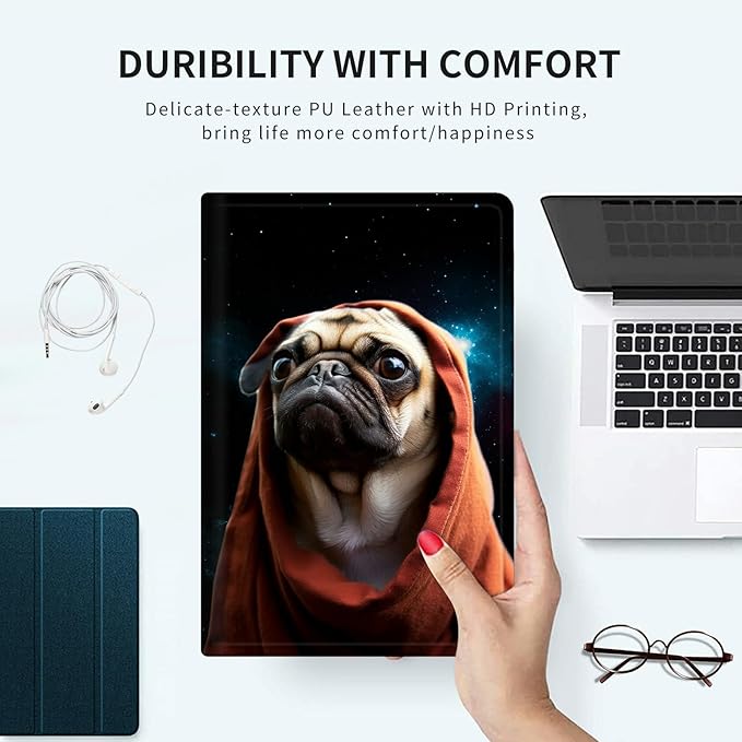 Case for Microsoft Surface Pro X (2021/2020/2019) 13 Inch PU Leather Slim Lightweight Multiple Angles Stand Smart Cover with Auto Wake/Sleep for New Surface Pro X 2021, Cute Pug Dog