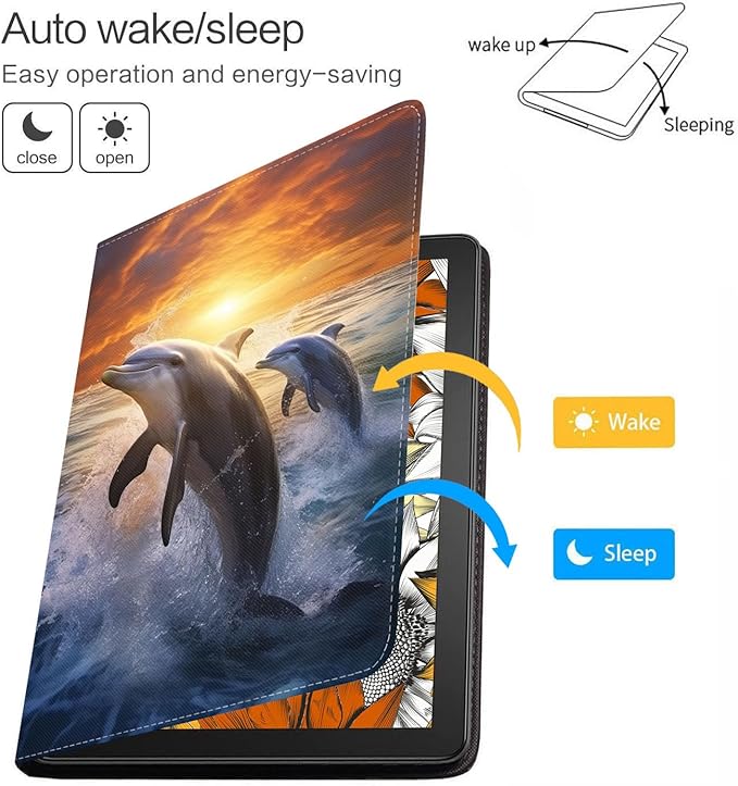 Case for Samsung Galaxy Tab S10 Lite / S10 FE / S9 FE 10.9-Inch / S9 11-Inch, Slim Lightweight PU Leather Stand Cover with Auto Wake/Sleep, Dolphin