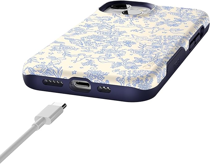 Casely iPhone 14 Case | Cupid's Canvas | Periwinkle Floral | Compatible with MagSafe | Bold Protective Design