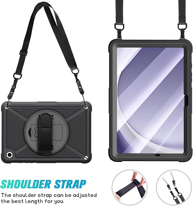 ZtotopCases for Samsung Galaxy Tab A9+ / a9 Plus 11'' 2023 (SM-X210/X216/X218), Shockproof Hard Duty Case with Screen Protector+360 Rotating Hand Strap&Stand+Shoulder Strap for Tab A9+ Tablet, Black