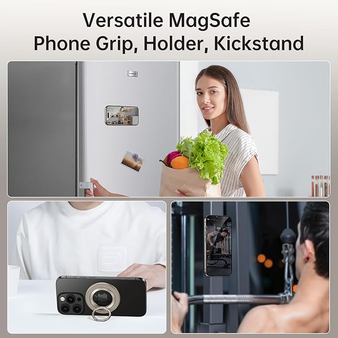 Syncwire Magnetic Phone Ring Holder for MagSafe, Magnetic Ring Holder Cell Phone Grip Stand Finger Ring Kickstand with Two-Sided Magnetic Compatible iPhone 16 Pro Max 15 14 13 12 Android - Titanium