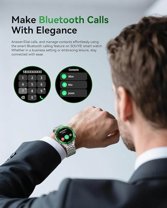 SOUYIE Military Rugged Smart Watch for Men, AMOLED 1.43" HD Screen, Bluetooth Call Answer/Make, Blood Oxygen/Heart Rate/Sleep Tracker, 7-30 Day Battery, Waterproof Fitness Tracker for iOS Android