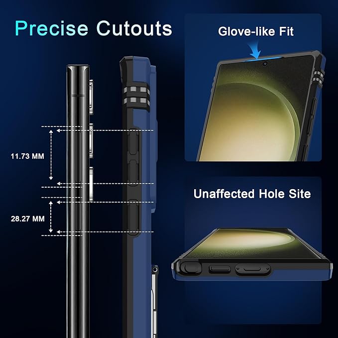 DEERLAMN Case for Samsung Galaxy S25 Ultra with Slide Camera Cover+Screen Protector (1 Pack), Rotated Ring Kickstand Military Grade Shockproof Protective Cover-Navy Blue